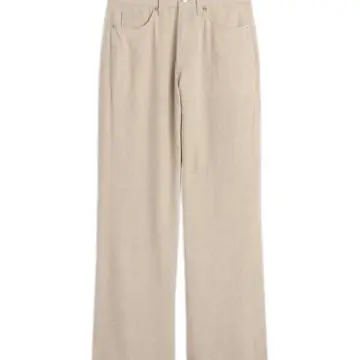 Light Beige Wide-Leg Pants with Five-Pocket Styling and Front Crease