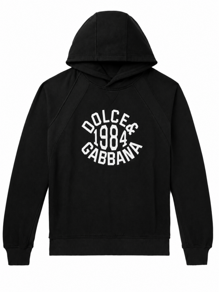 Black Relaxed Fit Pullover Hoodie with Circular Graphic Print