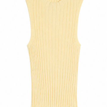 Pale Yellow Sleeveless Ribbed Mock Neck Knit Top