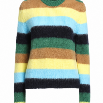 Multicolor Fuzzy Striped Crew Neck Knit Sweater