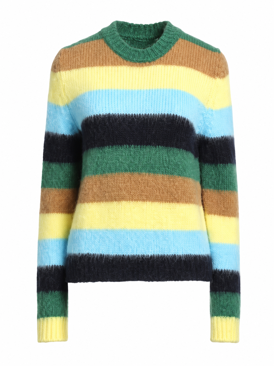 Multicolor Fuzzy Striped Crew Neck Knit Sweater