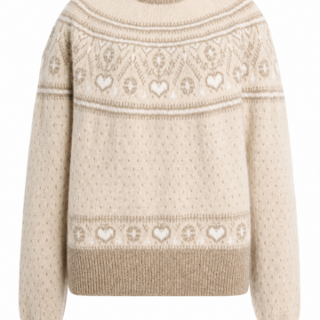 Cream Fair Isle Mock Neck Relaxed Fit Sweater