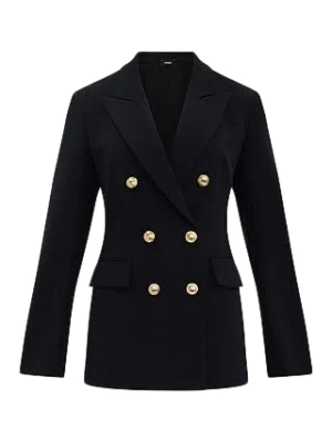 Black Double-Breasted Tailored Coat with Gold Buttons