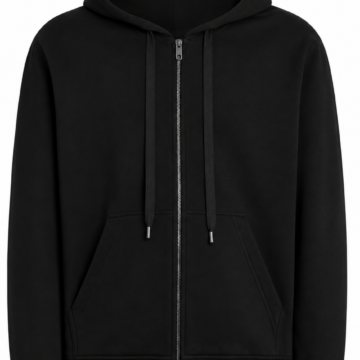 Solid Black Full-Zip Hoodie with Kangaroo Pockets