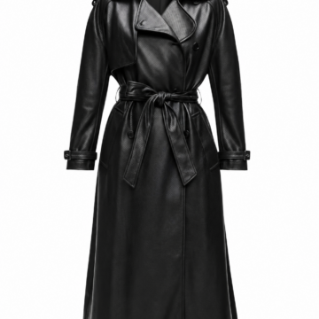 Black Faux-Leather Longline Trench Coat