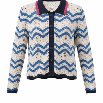 Blue Chevron Knit Button-Front Cardigan