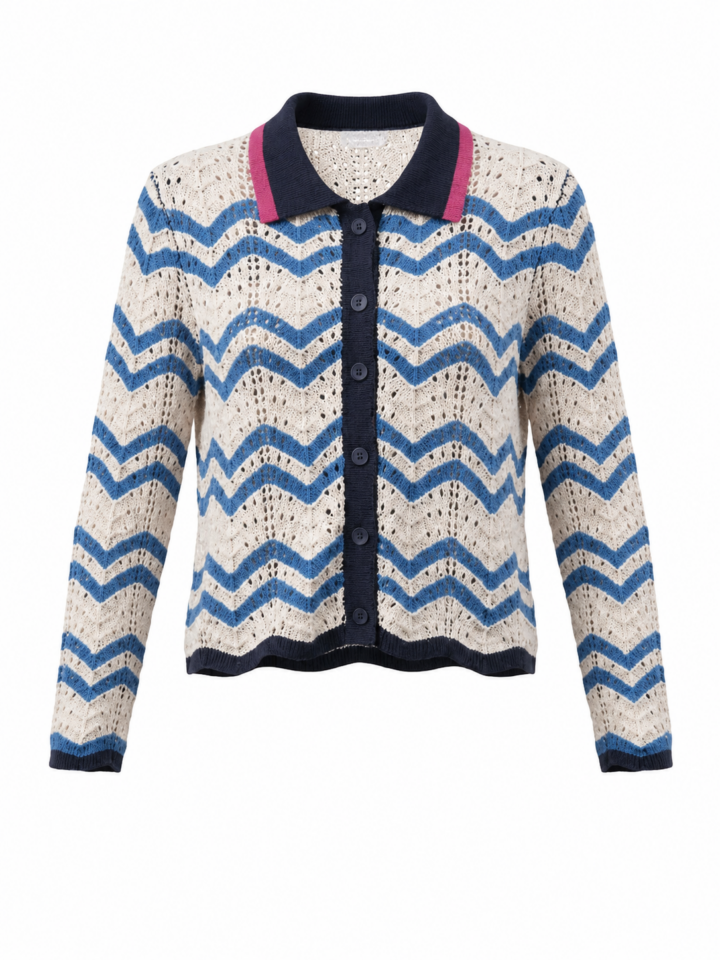 Blue Chevron Knit Button-Front Cardigan