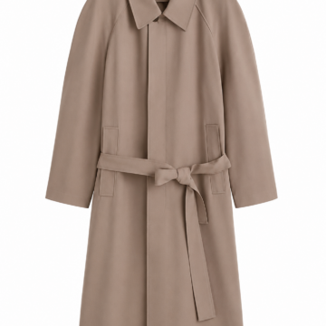 Taupe Longline Belted Coat with Raglan Sleeves