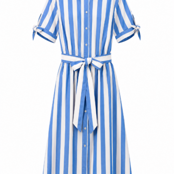 Blue and White Striped Shirt Dress with Belt