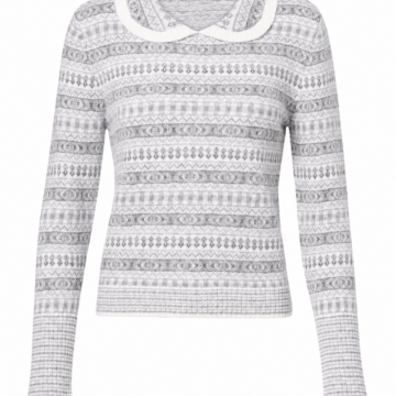 Light Grey Jacquard Knit Long-Sleeve Top