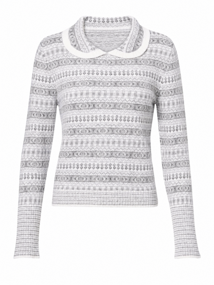 Light Grey Jacquard Knit Long-Sleeve Top