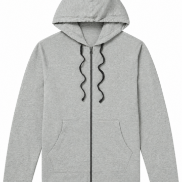 Heather Grey Full-Zip Hoodie with Split Kangaroo Pockets