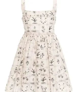 Botanical Print Fit-and-Flare Mini Dress