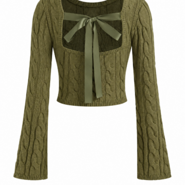 Olive Green Cable Knit Cropped Cardigan