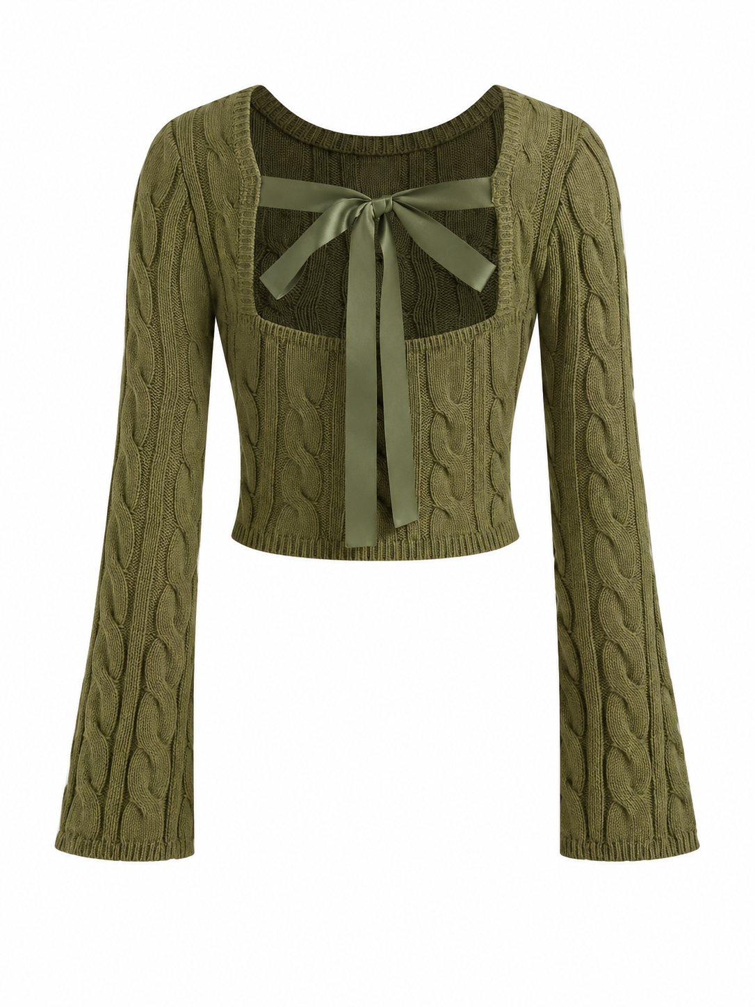Olive Green Cable Knit Cropped Cardigan