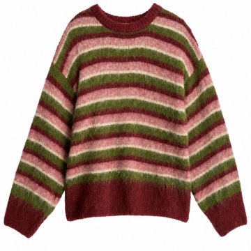 Burgundy Striped Fuzzy Knit Sweater