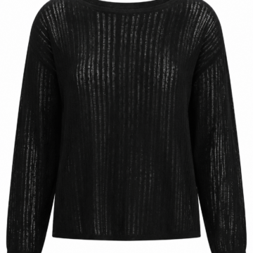 Black Sheer Stripe Boat Neck Knit Sweater