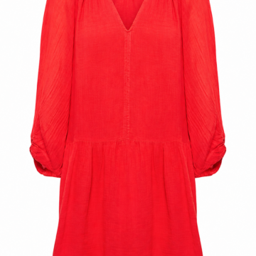 Red Ribbed Knit A-Line Mini Dress with Raglan Sleeves