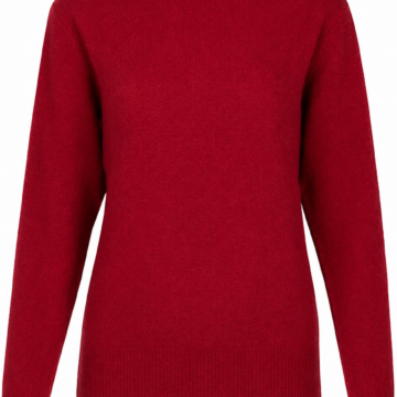 Red Crewneck Knit Sweater with Ribbed Trim