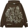 Dark Brown Oversized Pullover Hoodie with Graphic Print