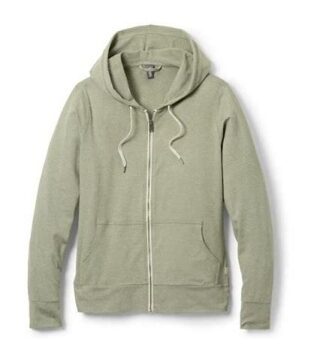 Light Olive Green Full-Zip Hoodie with Drawstring Hood