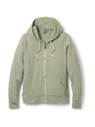 Light Olive Green Full-Zip Hoodie with Drawstring Hood