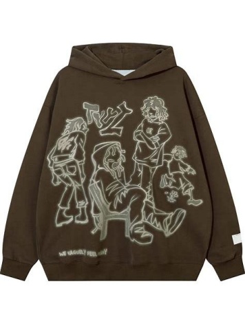 Dark Brown Oversized Pullover Hoodie with Graphic Print