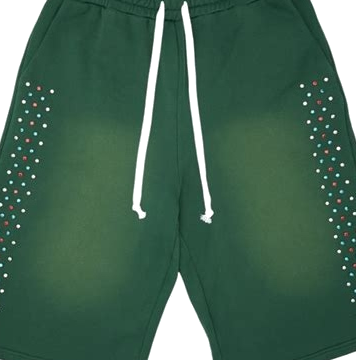 Green Fleece Sweat Shorts with Dot Trim